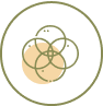 Logo featuring a beige circle with four green interconnected circles, symbolizing harmony and balance in CBD products.