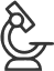 Outline drawing of a microscope with a curved arm, eyepiece, and flat base.