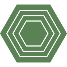 A green hexagon with three concentric white hexagonal borders inside of it.