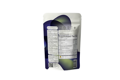 A sealed Medterra Full Spectrum Deep Sleep Gummies Sample Pack pouch, featuring a white and blue abstract design and displaying the back label with Supplement Facts, instructions, and a QR code on a white background.