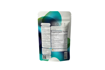 The Medterra Full Spectrum Sound Asleep Gummy Sample Pack comes in a resealable pouch with a blue, green, and white design. The upright pouch displays supplement facts, ingredients, instructions, and a QR code on the back against a white background.