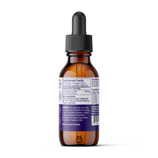 Front of Medterra Pets 30ml CBD tincture dropper bottle with label CBD Drops Unflavored 10mg/1mL 300mg on white
