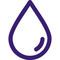 A simple, purple, drop-shaped outline resembling a water droplet with a small curved highlight on the right side. The minimalist design features clean lines and a rounded bottom, giving it a smooth and modern look.