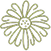Lime-green decorative radial flower icon with 16 scalloped petals on dark background