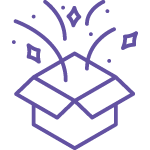 A stylized illustration of an open box with various geometric shapes and lines emanating from it, suggesting excitement or surprise. The lines and shapes are drawn in purple, giving the image a festive and celebratory appearance, reminiscent of receiving a subscription box with free shipping.