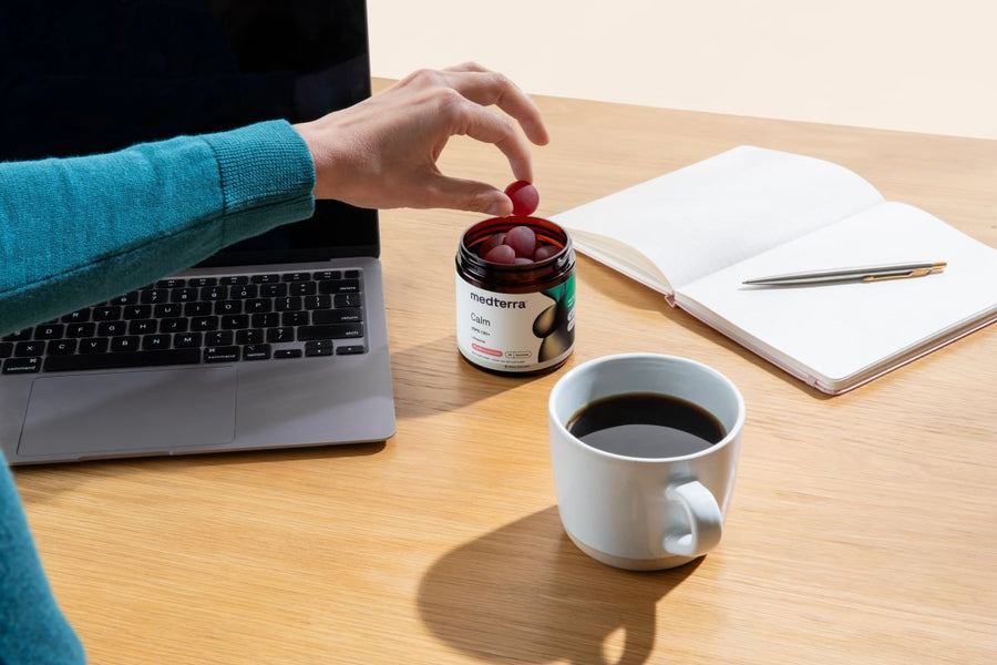 Medterra Calm gummies on a desk