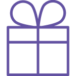 A simple illustration of a wrapped gift box with a bow on top, reminiscent of the quality you’d expect from Medterra. The box and bow are outlined in purple against a white background.