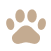 A beige paw print icon with four toes and a pad in the center, set against a circular white background, representing the highest quality craftsmanship.