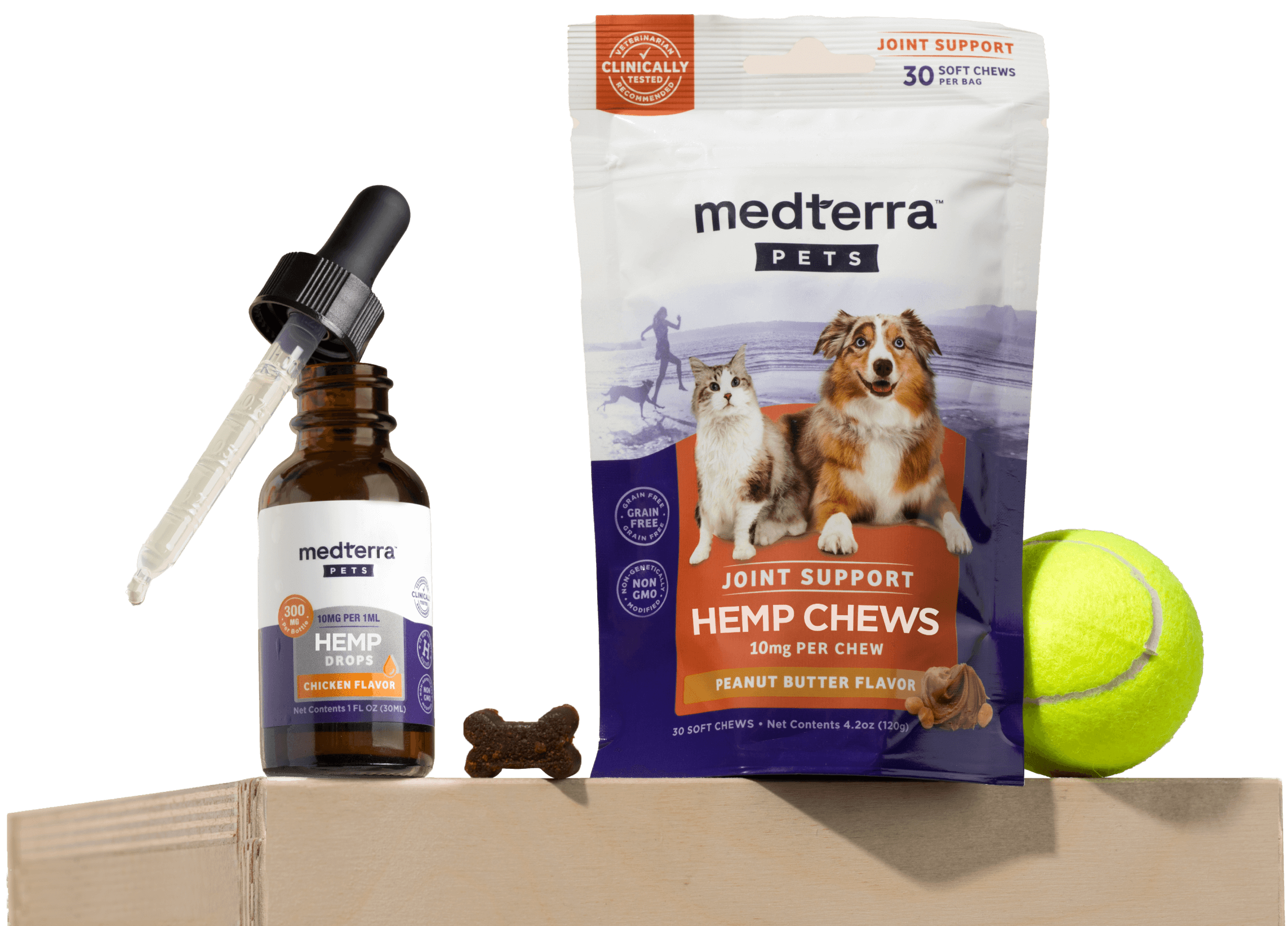 Medterra hemp chew treats displayed in a package, promoting natural wellness for pets with a focus on quality ingredients